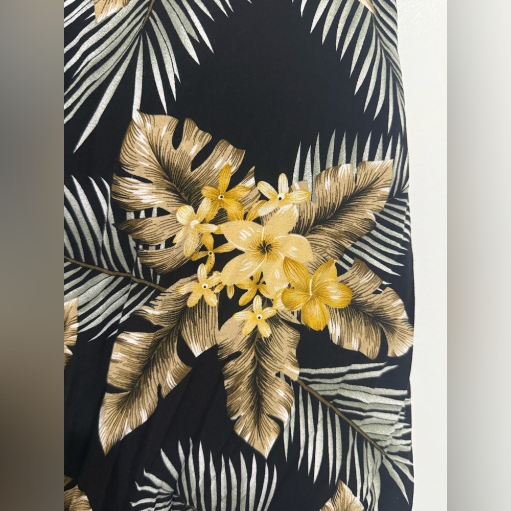 Tropical Floral Midi Skirt Size L Black Yellow Palm Print Built-In Shorts - Picture 5 of 5